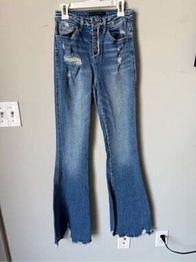 Flying Monkey Medium Blue Distressed Flare Jeans